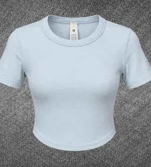 Lululemon Blue Ribbed Cropped Curved Hem Tee Size 0 thumbnail 1