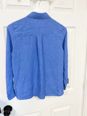 J. McLaughlin 100% Linen Blue Button Down Shirt Coastal Quiet Luxury XS thumbnail 6