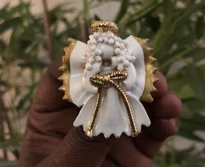 White and gold angel figurine angel doll brooch pin halo saint. Approx 1.8” long thumbnail 1