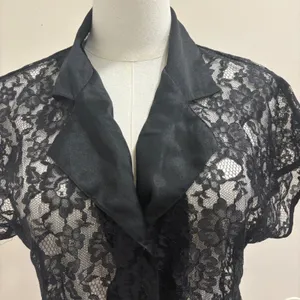 VTG 80s Victorias Secret Gold Label Black Floral Lace Sheer Lingerie Top‎ Small thumbnail 3