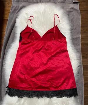 Victoria's Secret Cami Top Red w/ Black Lace thumbnail 4