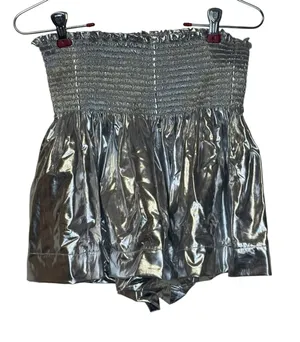Queen of Sparkles Womens Pants Metallic Silver Glam Flowy Pull On Smocked Medium thumbnail 1