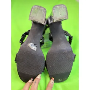 Forever 21 Black‎ Strap Open Toe Clear Chunky Block High Heels Zip Back Size 11M thumbnail 6