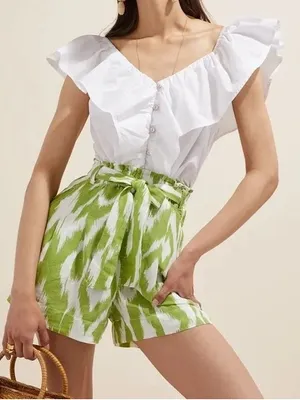 Anthropologie Green Linen Breezy‎ Paperbag Shorts thumbnail 1