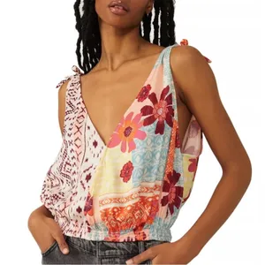 NWT Free People Tied To You Print Surplice Tank in Tropical Combo‎ Boho Summer thumbnail 3