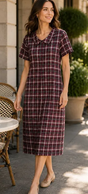 PIPHANY NWT Womens Plaid Peter Pan Collar Short Sleeve Zipper Dress medium‎ thumbnail 1