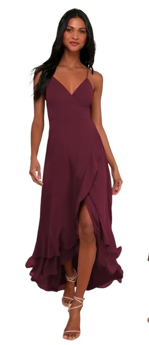 Lulus In Love Forever Plum Lace-Up High-Low Maxi Dress size S NWT thumbnail 1