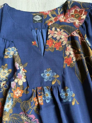 Cali Style Floral Midi Dress Blue Belted Short Sleeve Boho Casual thumbnail 4