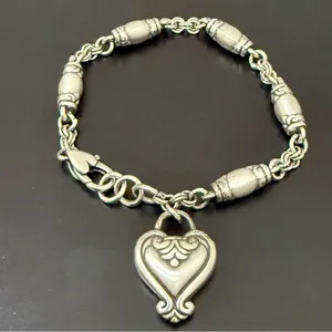 Retired BRIGHTON Blair Heart Barrel Link Chain Silverplated Heart Charm Bracelet thumbnail 8