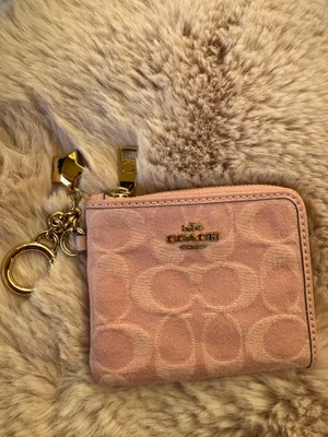NWT Coach Small Corner Zip Wallet Signature Denim Charms CEU98 Gold/Light Pink thumbnail 10