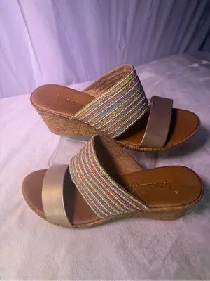 Women's Neutral Beige Cork Wedge Slide Sandals thumbnail 3