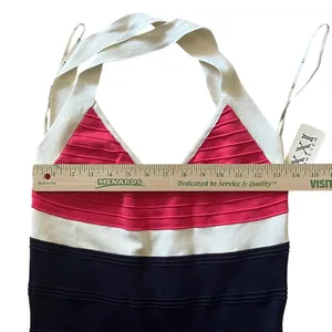 Forever 21 XXI Forever‎ Bodycon Dress Ribbed Navy Cream Coral Sleeveless Halter Medium thumbnail 8