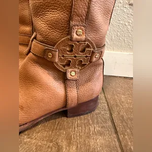 Tory Burch‎ women’s Brown Leather Logo Knee Length Boots Size 9 thumbnail 3