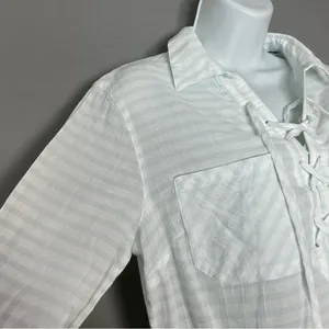 Mountain Hardwear Shirt Women Medium Striped White Blue Lightweight Long‎ Sleeve thumbnail 7