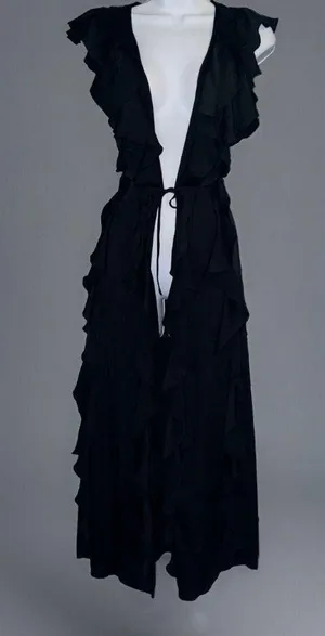 Vintage Victoria’s Secret Black Ruffled Robe Gown Lingerie Kimono Cover Up XS thumbnail 4