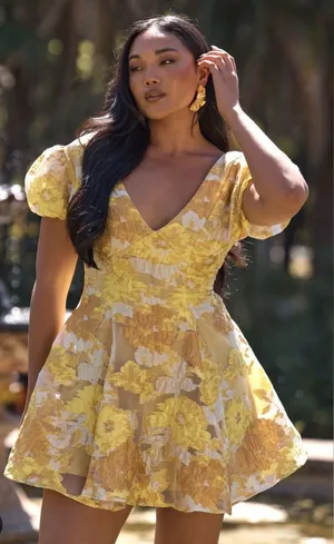 Showpo Brailey Jacquard Puff Sleeve Mini Dress sz 10 NWT thumbnail 1