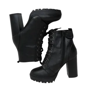 SODA Black Faux Leather Combat Boot Lace Up Ankle Heel Booties Size 8 thumbnail 7