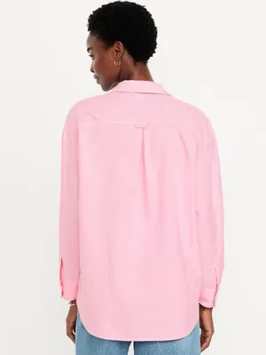 Old Navy The Boyfriend Shirt Pastel Pink Oversized Button Down Long Sleeve Large thumbnail 8