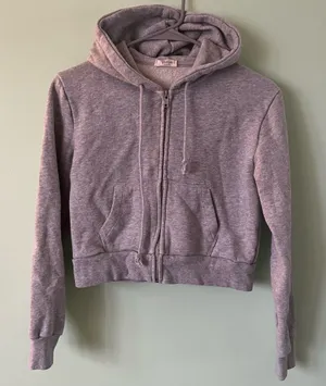 Brandy Melville Gray Cropped Crystal Zip-Up Hoodie thumbnail 1