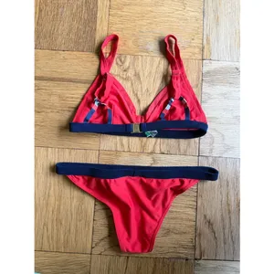 Rye $205 Zesty Grosgrain-trimmed Triangle Bikini, Red/Blue, XS, EUC, Worn Once thumbnail 2