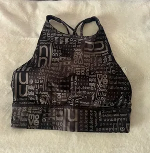 lululemon athletica Black Logo-Print High Neck Sports Bra with Strappy Back thumbnail 1