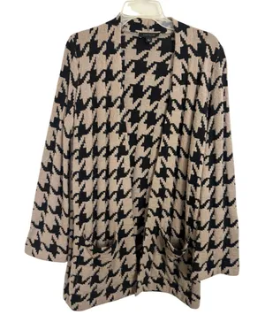 Ann Taylor Wool Blend Houndstooth Open Front Cardigan Sweater S Pockets Cozy thumbnail 1