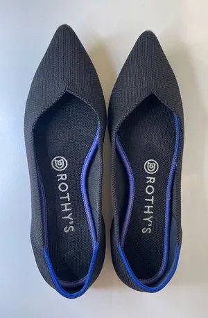 Rothy's Women’s Pointed Knit Flats in Black with‎ Blue Trim Shoes Size 7.5 thumbnail 1