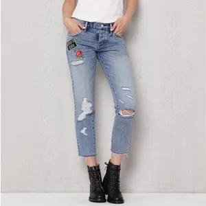 Patched distressed girlfriend jeans cropped denim thumbnail 6