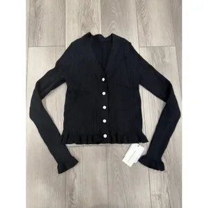Commense Chic Ruffled Trim Button Stretch Casual Cardigan Chic Black NWT L thumbnail 2