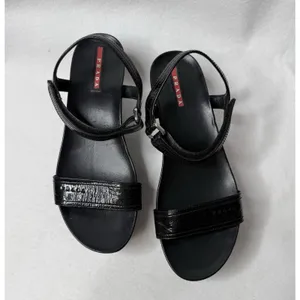 Prada Black Patent Leather Strap Sandal Shoes Wedges Size US 6.5 Y2K Festival thumbnail 2