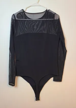 Abercrombie Fitch Bodysuit Wm Large Black Mesh Sheer Whimsi Goth Corpgoth Grunge thumbnail 1