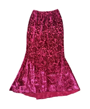 Red Floral Botanical Velvet Burn Out Maxi Skirt thumbnail 1