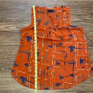 Edge Lightweight Sheer Printed Sleeveless Blouse Orange Blue Cream Size Large thumbnail 11