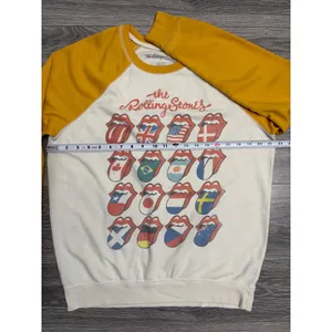 The Rolling Stones Women Sweatshirt M International Flags Raglan Yellow Cream thumbnail 5