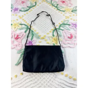 Vintage Black Rayon Satin Evening Bag Bow‎ Detail Formal Clutch Shoulder Bag thumbnail 5