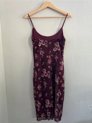 Rue21 Burgundy Floral Midi Slip Dress Formal Stretch Y2K Vintage Comfy Medium thumbnail 4