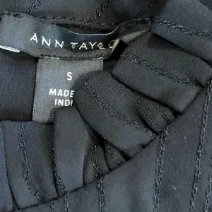 Ann Taylor Black Pleated Blouse with Ruffle Trim Women's Small thumbnail 3