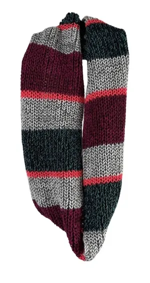 American Eagle Striped Infinity‎ Scarf Chunky Ribbed Knit Burgundy Grey Pink OS thumbnail 1