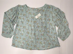 Loft Aqua Floral Print Mixed Media Blouse‎ Women Small Pleated Back Career Party thumbnail 1
