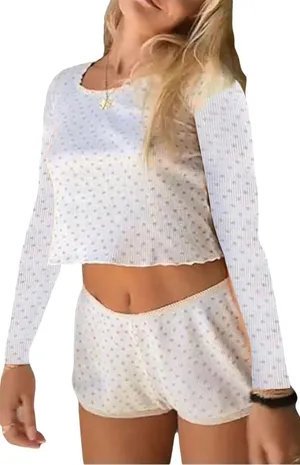 Cropped Tank Tops High Waist Shorts Pajamas Set thumbnail 2