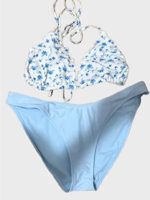 wild fable White & Light Blue Floral Triangle Bikini thumbnail 1