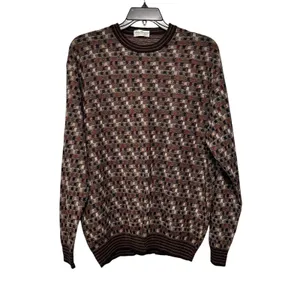 Norm Thompson Mens Geometric Knit Crewneck Sweater Brown Tan Burgundy XL 6244 thumbnail 7