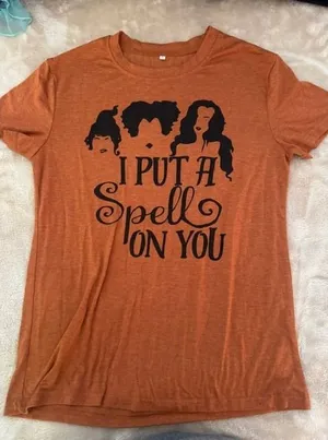 Hocus Pocus Sanderson Sisters I Put A Spell On You Graphic Tee Orange Small (C) thumbnail 1