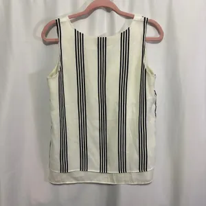 Ann Taylor Black White Striped V-Neck Sleeveless Blouse Layered Hem Top S thumbnail 7