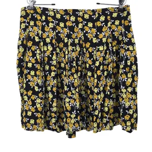 Boden Skirt Womens 12 Floral Black Yellow Pleated‎ A-Line EUC thumbnail 1
