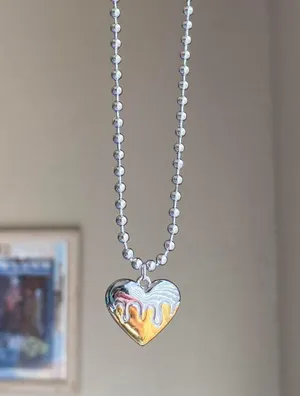 grunge y2k dripping heart fully stainless steel ball chain necklace💛 thumbnail 3