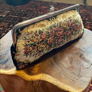 Vintage petit point needlepoint floral handbag clutch thumbnail 3