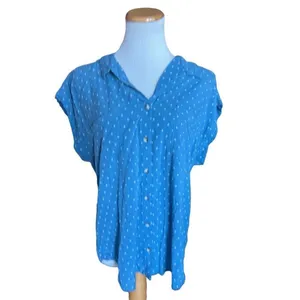 Womens Jachs Girlfriend Short Sleeve Floral Print Chambray Button Down Blouse XL thumbnail 4