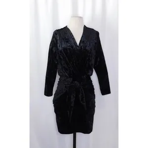 MISA Los Angeles Ophelie Black Crushed Velvet Tie Front Mini Dress Stretch Small thumbnail 2
