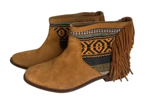 Zara Trafaluc Women’s Fringe Ankle Boots Size 36 Suede Western Boho Booties thumbnail 1